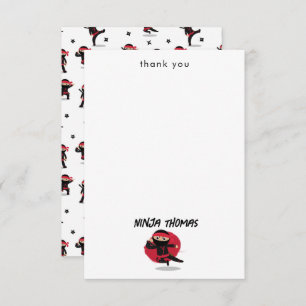 Cute Ninja Warrior Black & Red Kids Custom Name Thank You Card