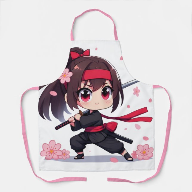 Cute ninja warrior blossom girl apron (Front)