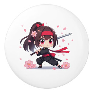 Cute ninja warrior blossom girl ceramic knob