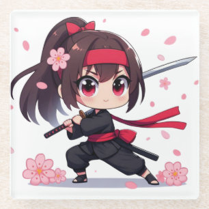 Cute ninja warrior blossom girl glass coaster