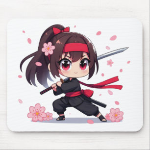 Cute ninja warrior blossom girl mouse pad