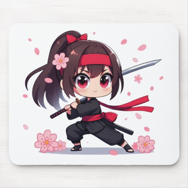 Cute ninja warrior blossom girl mouse pad (Front)