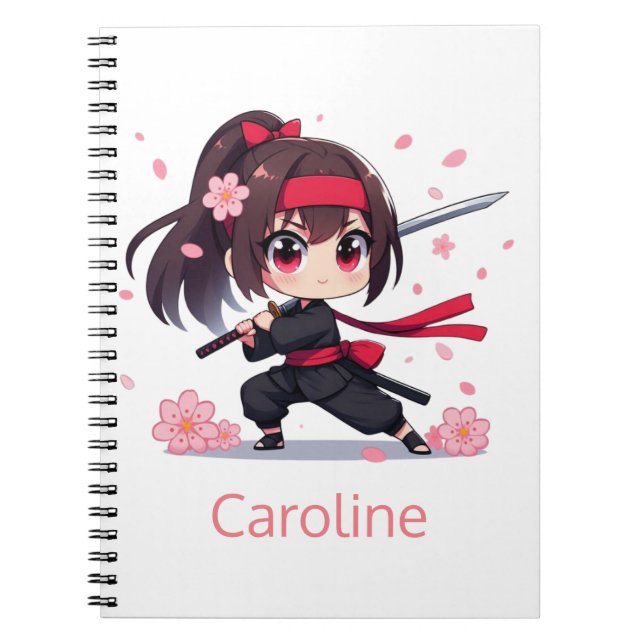 Cute ninja warrior blossom girl notebook (Front)