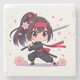 Cute ninja warrior blossom girl stone coaster