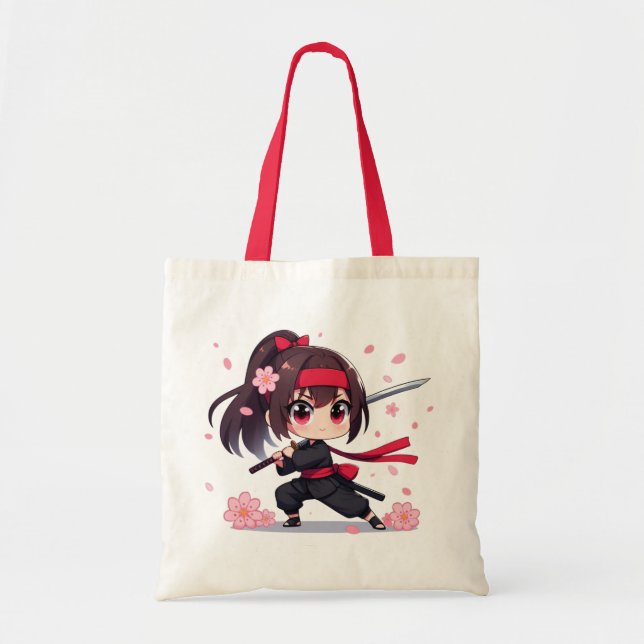 Cute ninja warrior blossom girl tote bag (Front)