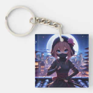 Cute ninja warrior girl key ring