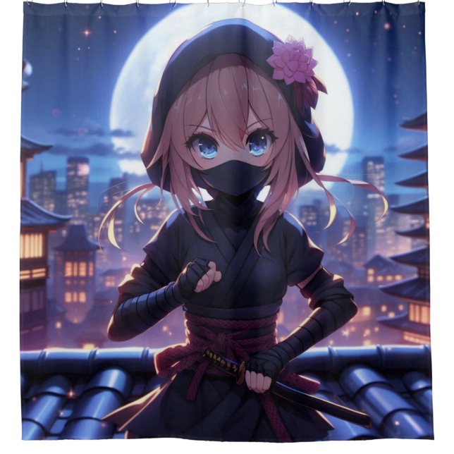 Cute ninja warrior girl  shower curtain (Front)