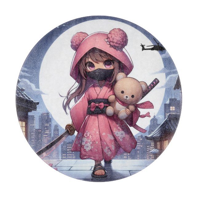 Cute ninja warrior girl & teddy cutting board (Front)