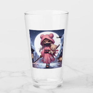 Cute ninja warrior girl & teddy glass