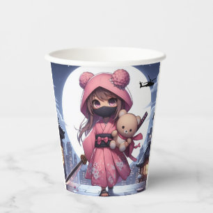 Cute ninja warrior girl & teddy paper cups