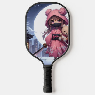 Cute ninja warrior girl & teddy pickleball paddle
