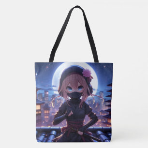 Cute ninja warrior girl tote bag