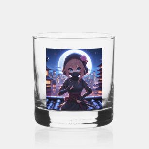 Cute ninja warrior girl whiskey glass
