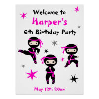 Cute Ninja Warrior Kids Bday Party Welcome Sign