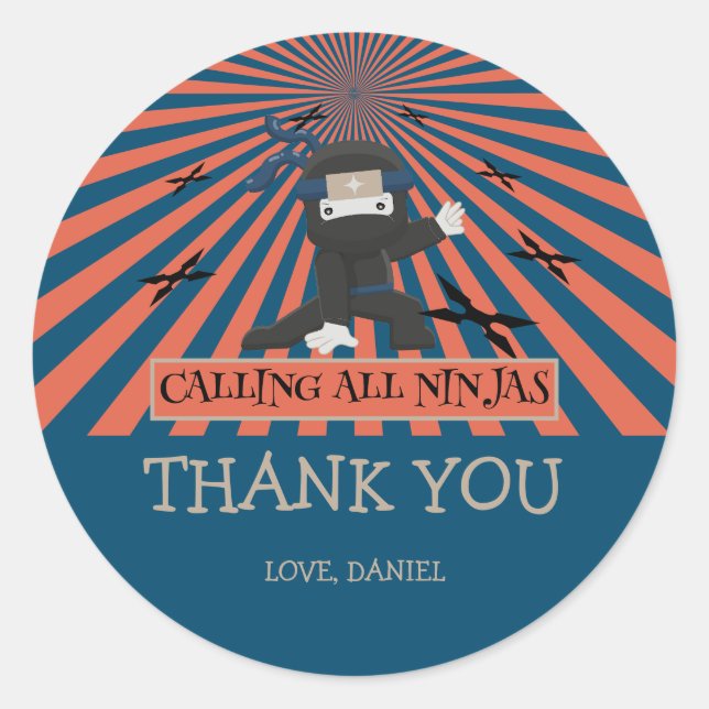 Cute Ninja Warrior Kids Birthday Classic Round Sticker (Front)