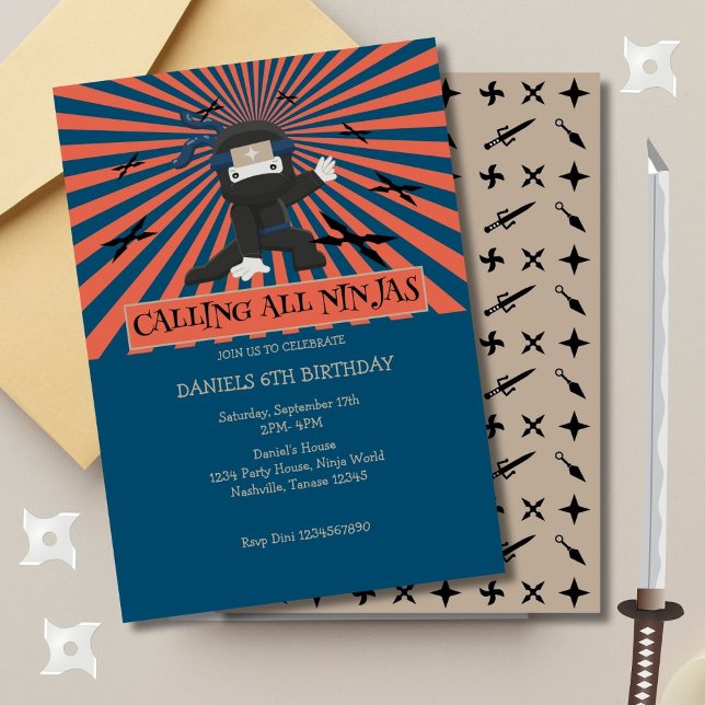 Cute Ninja Warrior Kids Birthday Invitation (Creator Uploaded)