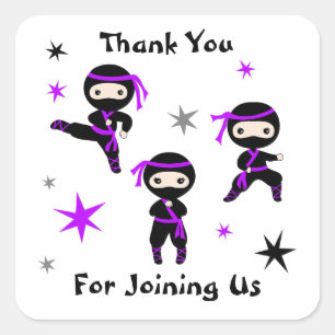 Cute Ninja Warrior Kids Birthday Party Favor Square Sticker