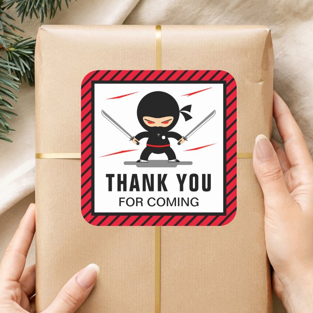 Cute Ninja Warrior Kids Birthday Party Favour Square Sticker (Creator Uploaded)