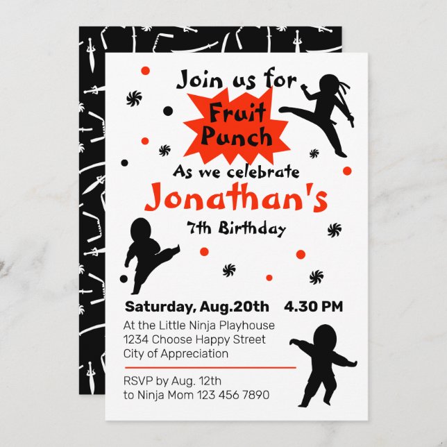 Cute Ninja Warrior Kids Birthday Party  Invitation (Front/Back)