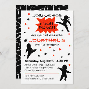 Cute Ninja Warrior Kids Birthday Party  Invitation