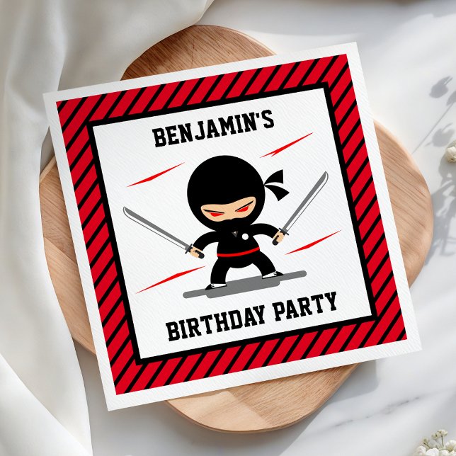 Cute Ninja Warrior Kids Birthday Party Paper Napkin (Creator Uploaded)