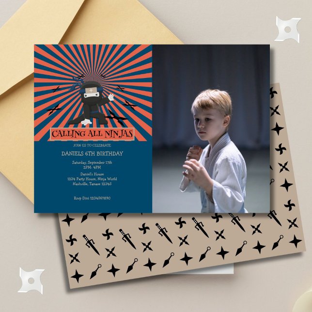 Cute Ninja Warrior Kids Birthday Photo Invitation (Creator Uploaded)