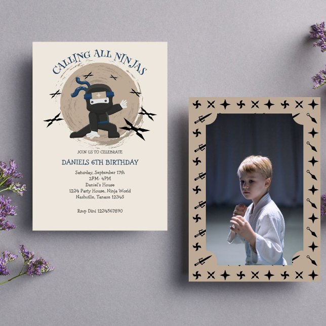 Cute Ninja Warrior Kids Birthday Photo Invitation (Photo Invitation)