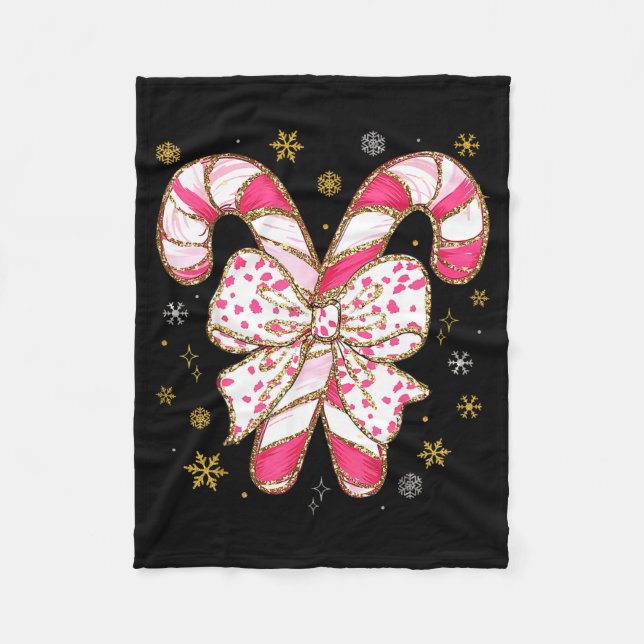 Cute Nk Coquette Bow Candy Cane Christmas Girls Wo Fleece Blanket (Front)