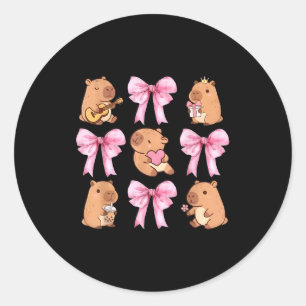 Cute Nk Coquette Bow Kawaii Capybara Lover  Classic Round Sticker