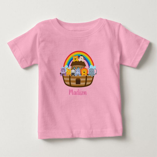 Cute Noah Ark Pink Baby T-Shirt (Front)
