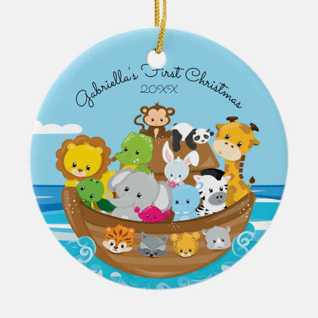 Cute Noah's Ark Baby's 1st Christmas Ornament (Front)