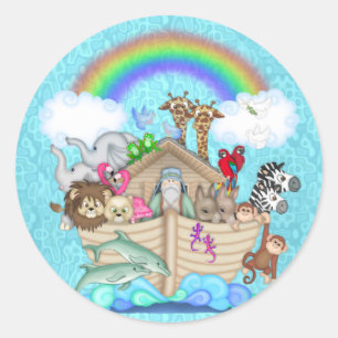 CUTE NOAHS ARK FOR BABY SHOWER FAVORS CLASSIC ROUND STICKER