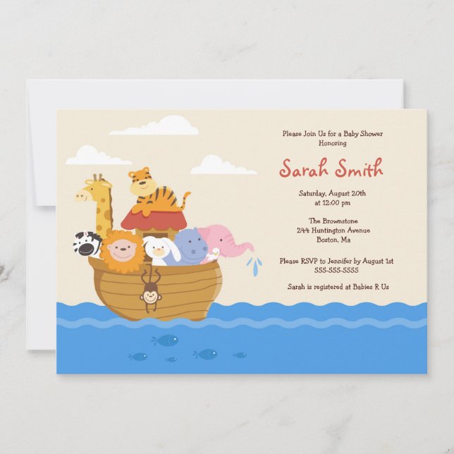Cute Noah's Ark Gender Neutral Baby Shower Invite (Front)