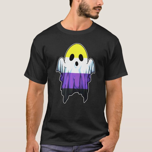 Cute Nonbinary Ghost Lgbt Halloween Ghost Lgbtq No T-Shirt (Front)