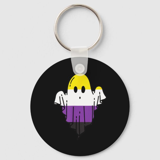 Cute Nonbinary Ghost Spooky Halloween Funny LGBTQ Key Ring (Front)