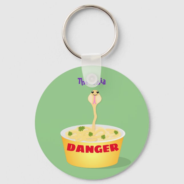 Cute noodles snake cartoon illustration humor key ring (Front)