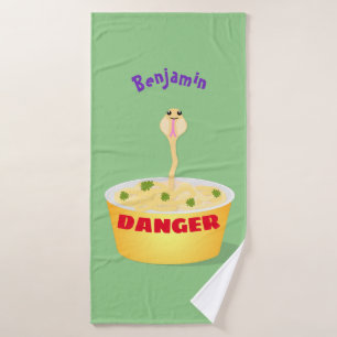 Cute noodles snake cartoon illustration humour bath towel set