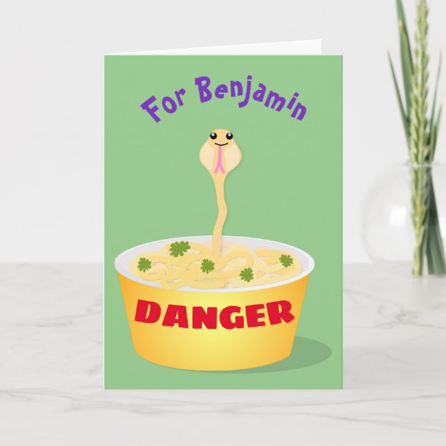 Cute noodles snake cartoon illustration humour card (Front)