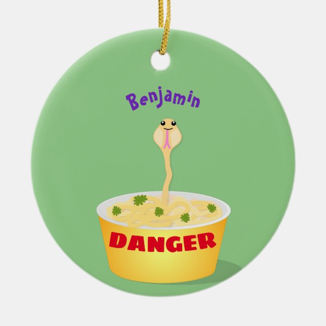Cute noodles snake cartoon illustration humour ceramic tree decoration (Front)