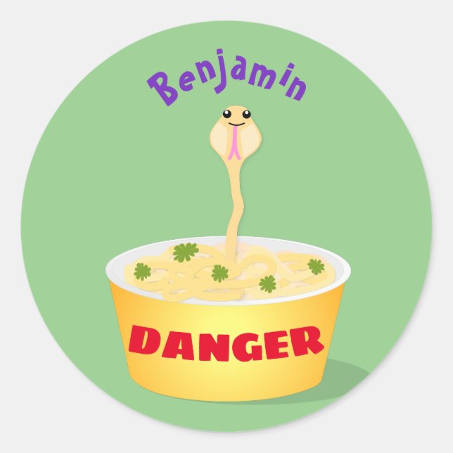 Cute noodles snake cartoon illustration humour classic round sticker (Front)