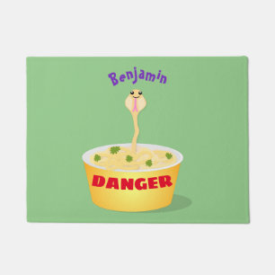 Cute noodles snake cartoon illustration humour doormat