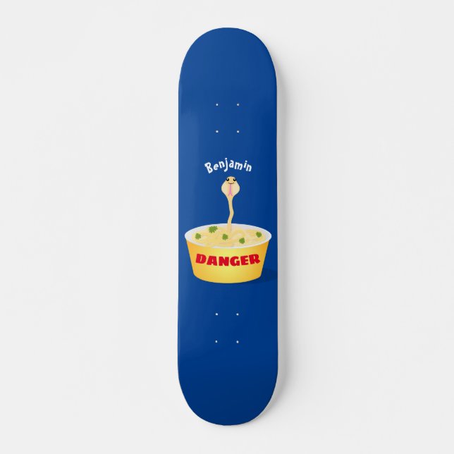 Cute noodles snake cartoon illustration humour skateboard (Front)