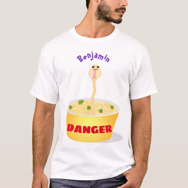 Cute noodles snake cartoon illustration humour T-Shirt (Front)