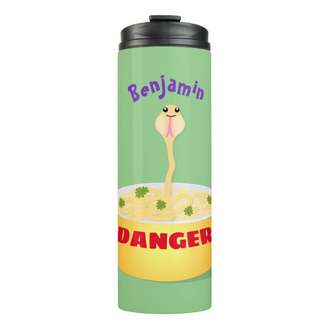 Cute noodles snake cartoon illustration humour thermal tumbler (Front)