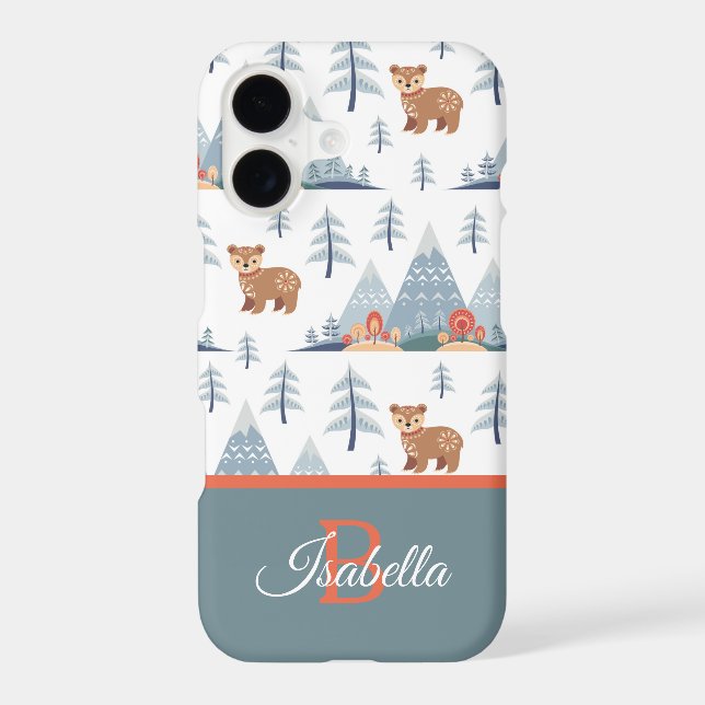 Cute Nordic Bear Pattern Monogram Personalised (Back)