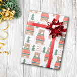 Cute Nordic Beary Merry Christmas Wrapping Paper<br><div class="desc">Customise this cute holiday wrapping paper with your own greeting! An adorable brown bear wears his Nordic Christmas sweater and stand amid green pine trees. Currently the matching red text says "Beary Merry Christmas" but you may easily personalise it or make it say whatever you'd like. Cute for kids and...</div>