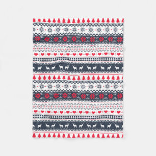Cute Nordic Folk Holidays Navy Red Pattern Custom Fleece Blanket