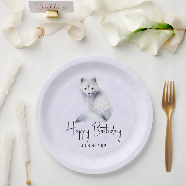 Cute Nordic Fox with Floral Markings Birthday Paper Plate (Wedding)