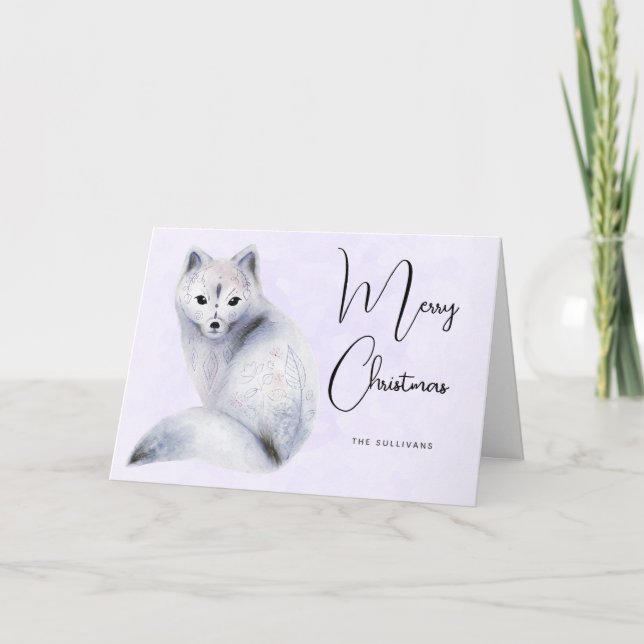 Cute Nordic Fox with Floral Markings Christmas Card (Front)