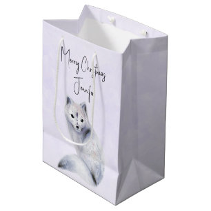 Cute Nordic Fox with Floral Markings Christmas Medium Gift Bag
